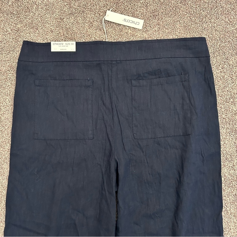 Chico's Women's Linen Wide Leg Pants Size 16 R Navy Pull On Stretch NWT $99 - Picture 7 of 16